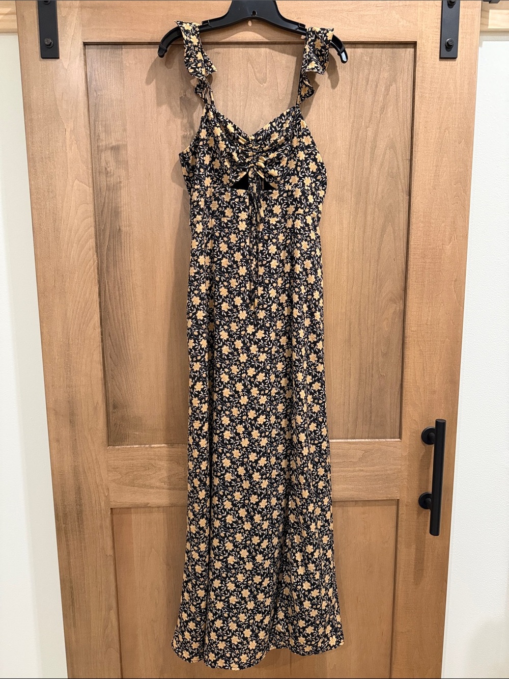 Lulu's Black and Yellow Floral Tie-Front Maxi Dress